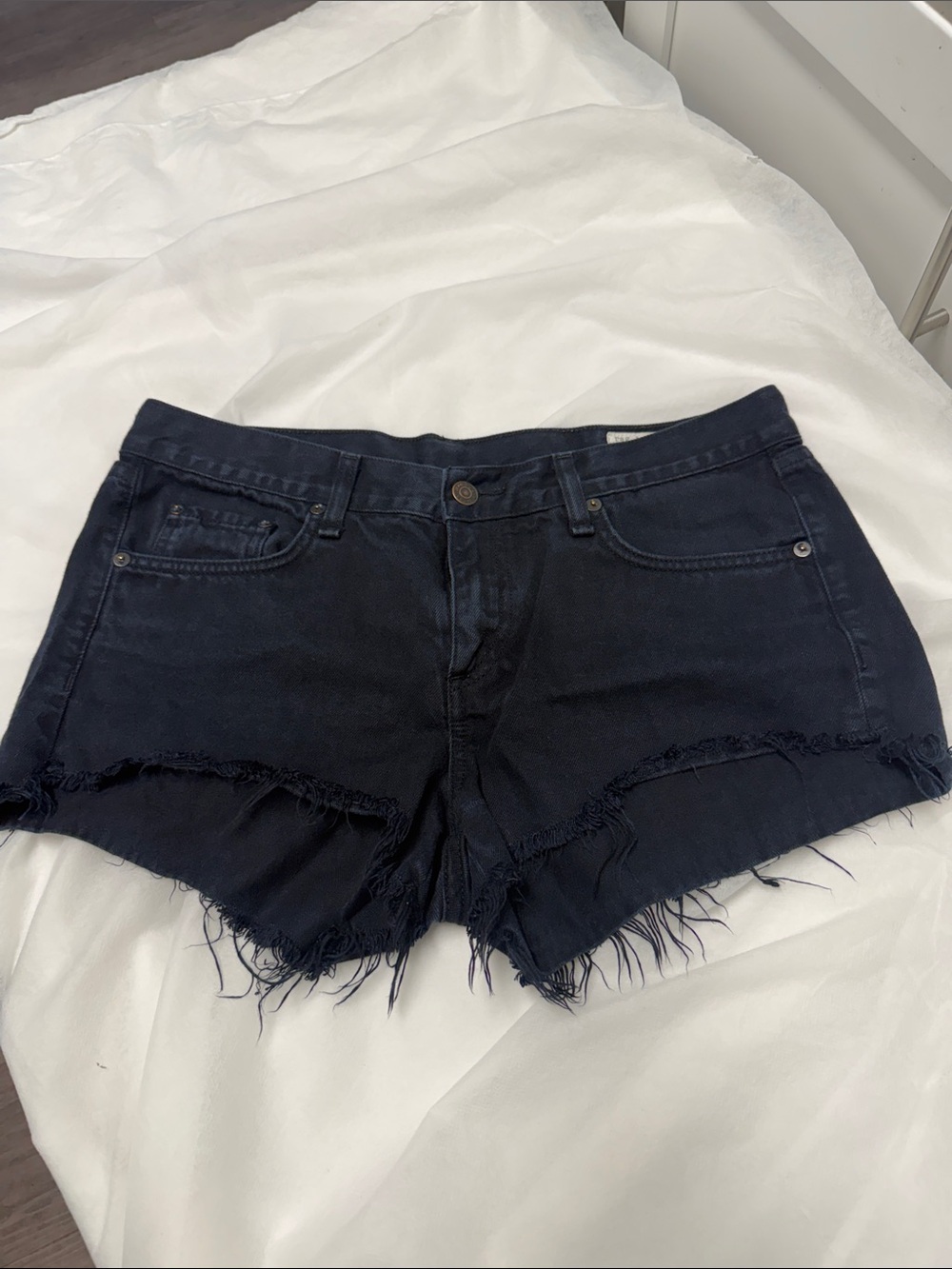 rag & bone Black Frayed Hem Denim Cutoff Shorts